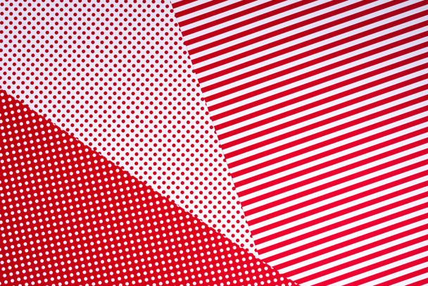 top view of red and white colors abstract composition with polka dot pattern for background - Photo, Image