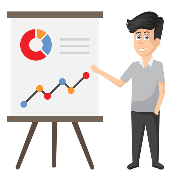 Presenter standing beside presentation board graphical illustration . - Vector, afbeelding