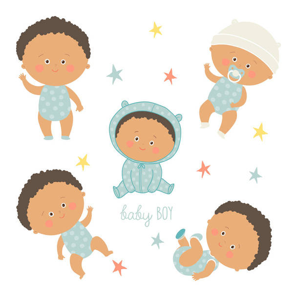 Conjunto de bebés africanos. Meninos afro-americanos
. - Vetor, Imagem