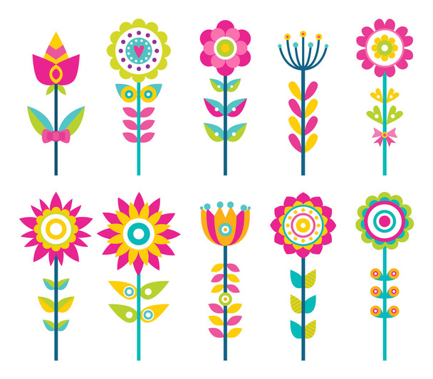 Wild Field Flowers in Colorful Ornamental Design - Вектор, зображення