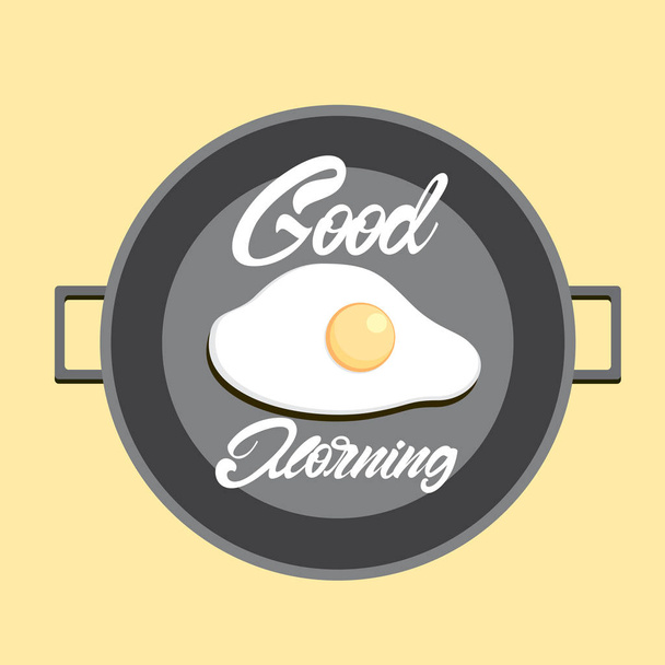 Omelet with lettering text. Griddle. Good morning lettering on griddle. Breakfast. Vector - Vector, Image