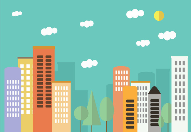 City in the style of flat. Beautiful pastel colors. City landscape - Vector, Image