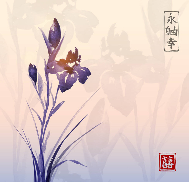 Watercolor flowers in japanese style - Vector, Image