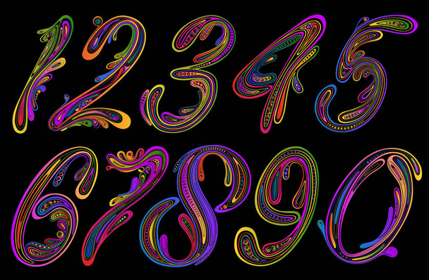 Set of colored numbers from patterns on a dark background - Vektori, kuva