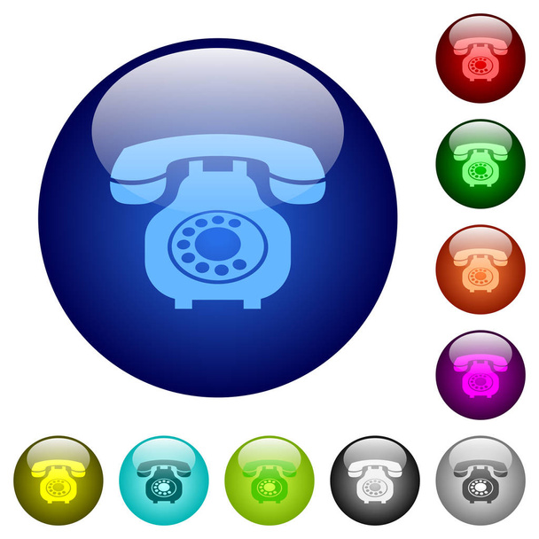 Vintage retro telephone icons on round color glass buttons - Vector, Image