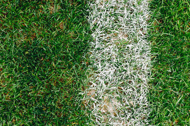 Zbliżenie z trawy i znaki na polu piłki nożnej i piłki nożnej 2018 - Zdjęcie, obraz