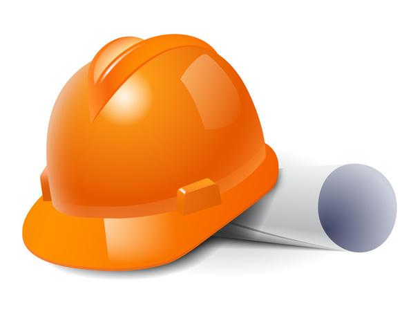 Orange safety hard hat and drawings. Vector illustration - Vector, Image