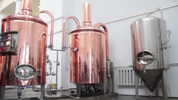 Copper tuns for brewing at a brewery - Footage, Video