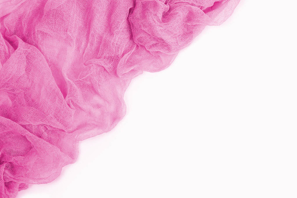 Pink gauze fabric isolated on white background. Top view. - Foto, Imagem