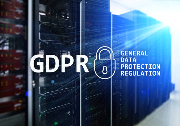 Gdpr、一般的なデータ保護規制への準拠。サーバー ルームの背景. - 写真・画像