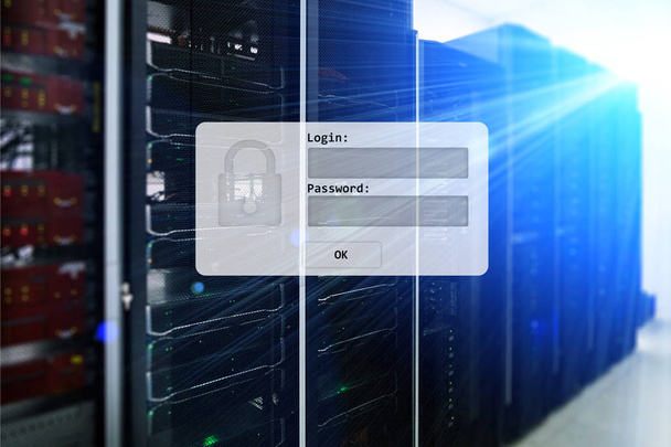 Server room, login and password request, data access and security. - Photo, Image