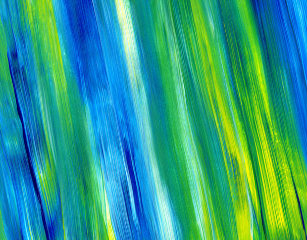 Абстрактний акриловий живопис у змішаних кольорах зеленого, синього, жовтого. Для використання як фону, текстури, елемента дизайну
.  - Фото, зображення
