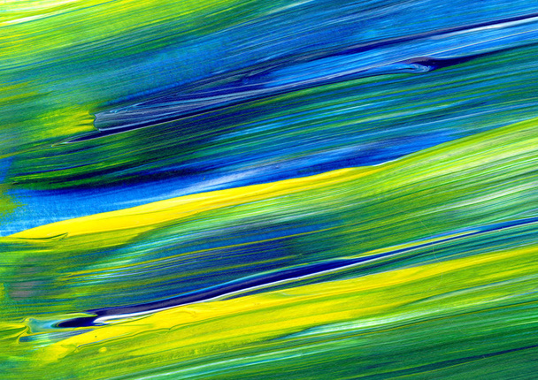 abstrakte Acrylmalerei in Mischfarben grün, blau, gelb. zur Verwendung als Hintergrund, Textur, Gestaltungselement.  - Foto, Bild