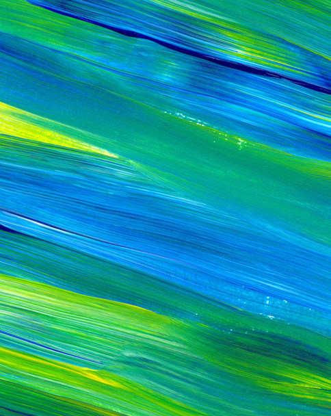 Abstract Acryl schilderij in gemengde kleuren groen, blauw en geel. Voor gebruik als achtergrond, textuur, ontwerpelement.  - Foto, afbeelding