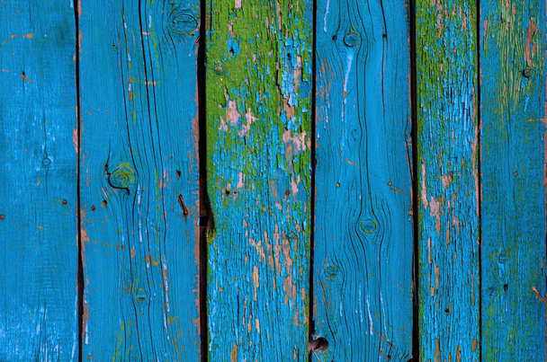 Cracked weathered blue shabby chic painted wooden board texture, front view - Photo, Image