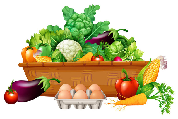 Varias verduras en una ilustración cesta
 - Vector, Imagen