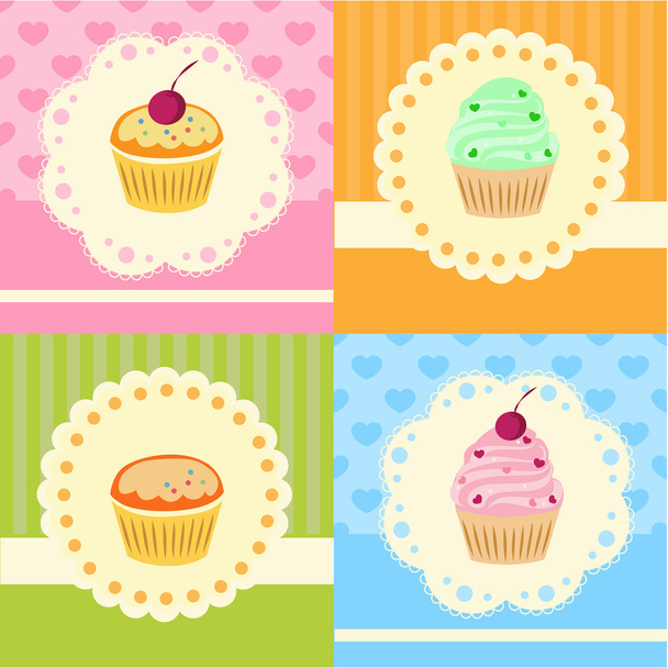 Set of vector cupcakes with lace - Vector, Image