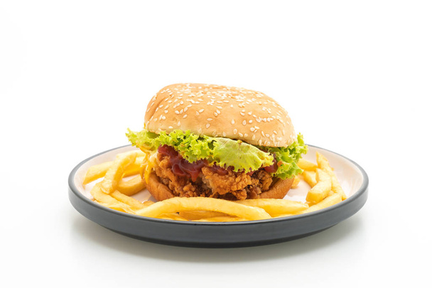 fried chicken burger isolated on white background - unhealthy food style - Фото, зображення