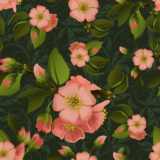 Vintage floral seamless vector pattern with beautiful flowers - Vettoriali, immagini