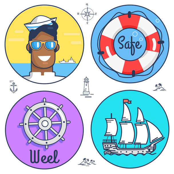 Set di icone marine del cerchio e altri oggetti
 - Vettoriali, immagini