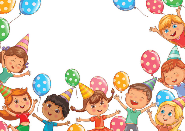 Cute kids joy balloons birthday blank banner. - Vecteur, image