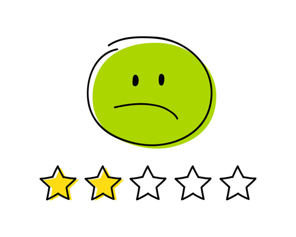Rating icon - two stars. Green coloured happy stickman. Vector. - Vector, Image