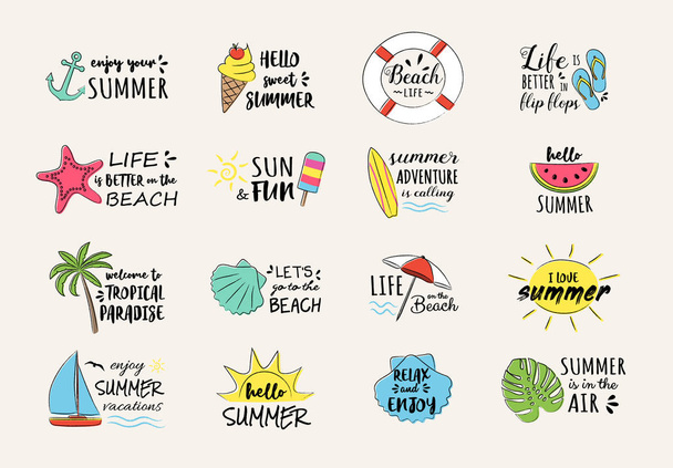 Summertime - śmieszne Typografia z ikonami. Wektor. - Wektor, obraz