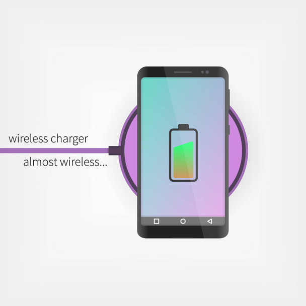 Smartphone charging on wireless charger - Vektori, kuva