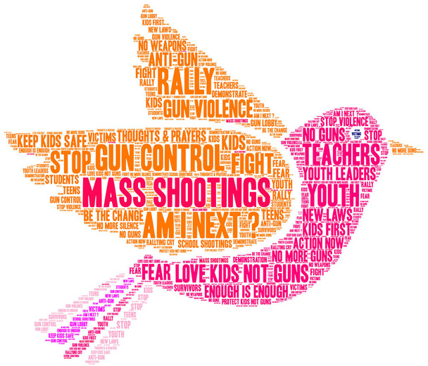 Mass Shootings word cloud on a white background.  - Vector, Image
