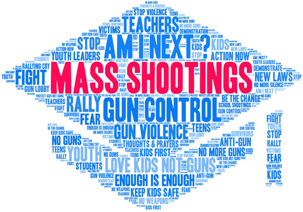 Mass Shootings word cloud on a white background.  - Vector, Image