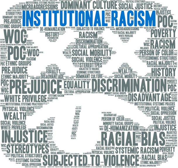 Institucionální rasismus slovo mrak na bílém pozadí.  - Vektor, obrázek