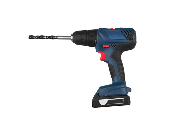 Blue electric screwdriver on white background isolated. - Photo, Image
