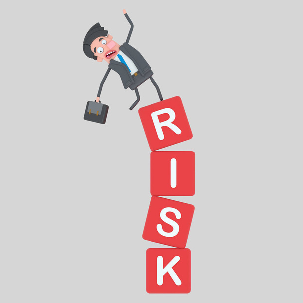 Человек падает с кубической горы риска. 3d иллюстрация
 - Фото, изображение