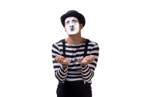 Mime with handcuffs isolated on white background - Photo, Image