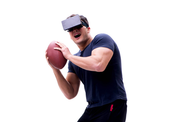 Beyaz arka planda sanal gerçeklik gözlükleriyle oynayan adam - Fotoğraf, Görsel