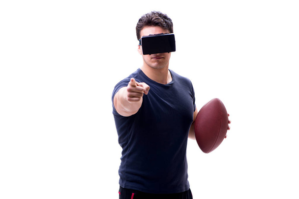 Ember játszik virtuális valóság szemüveg fehér háttér - Fotó, kép