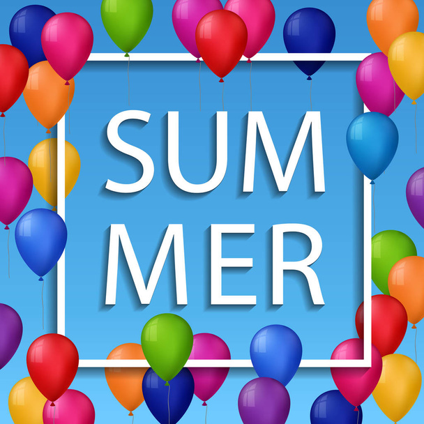 vector summer illustration of white frame on blue background - Вектор, зображення