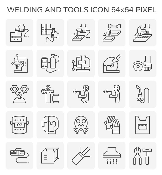 Hegesztési munka és eszközök ikon készlet, 64 x 64 tökéletes pixel és szerkeszthető stroke. - Vektor, kép