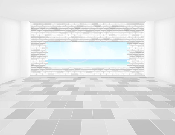 Tile floor and brick wall inside room for background. - Vector, Image