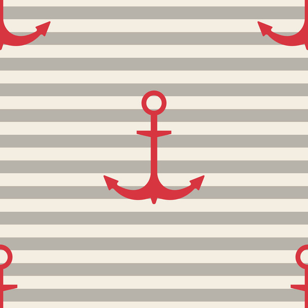seamless pattern consisting of horizontal lines and anchor red - Wektor, obraz
