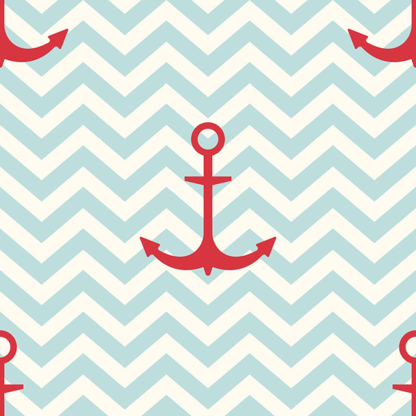 seamless pattern consisting of blue wavy lines and red anchor - Vektor, Bild