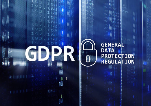 GDPR, általános adatvédelmi rendelet előírások betartásával. Szerver szoba háttér. - Fotó, kép