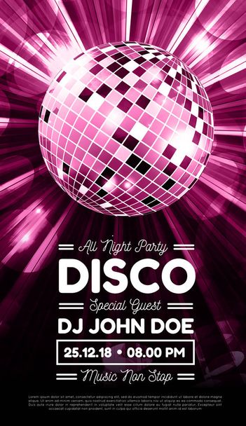 Disco party vector background with rays and disco ball. Vector illustration - Vetor, Imagem