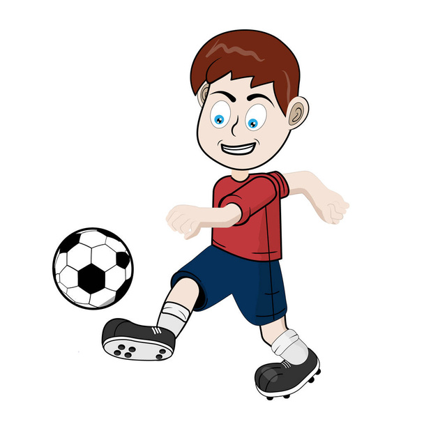 Football player boy in red T-shirt and blue shorts - Vector, Image