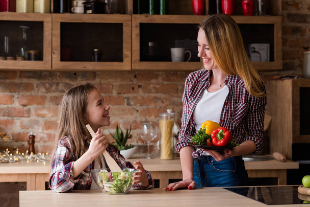 healthy family eating lifestyle preparing salad - Photo, Image