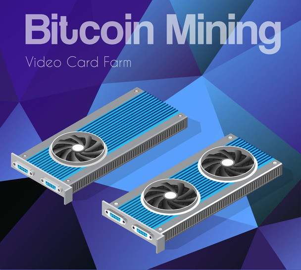 Video card set of mining bitcoin - Vector, Image