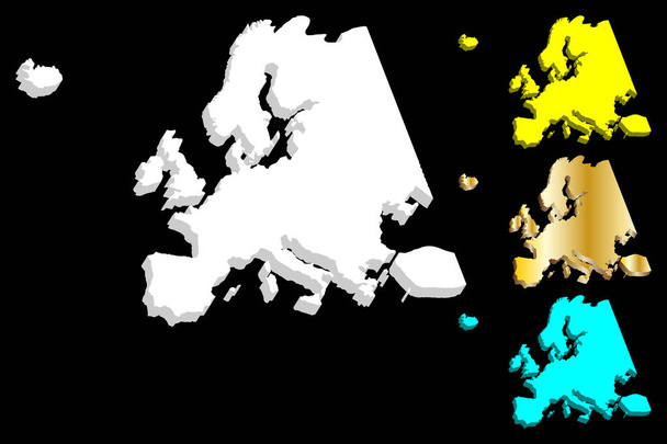 3D map of Europe continent - white, gold, blue and yellow - vector illustration - Vector, Image