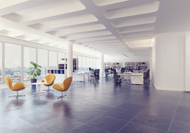 modern loft Hivatal belső. 3D rendering koncepció - Fotó, kép