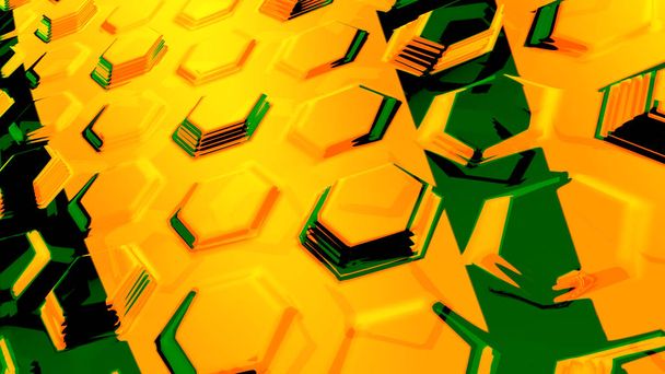 Abstrait jaune géométrique futuriste arrière-plan 3D rendu simulation par ordinateur
 - Photo, image
