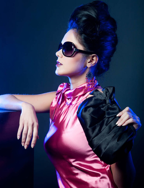 woman with fashion sunglasses and handbag  - Photo, Image